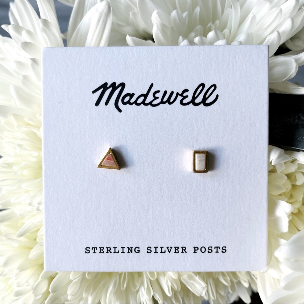 Madewell•NWT•Delicate Mismatched
Earrings•Vintage Gold•Stone Triangle/Rectangle